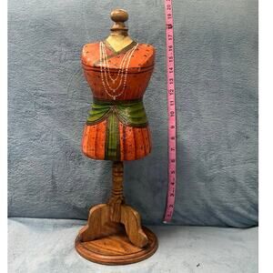Wooden Jewelry Holder Mini Mannequin Beautiful Indian Hand Painted Vintage